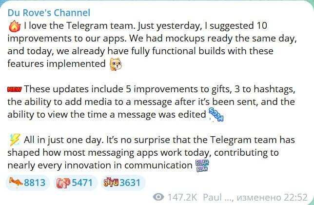 Павел Дуров представляет обновления Telegram hhidrhididtdkmp